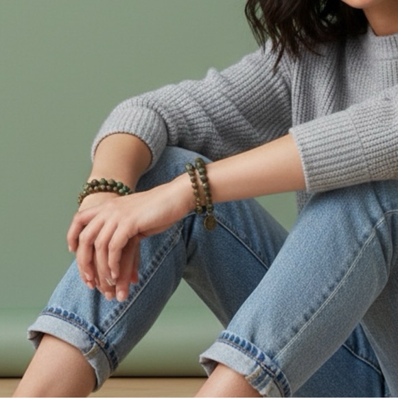 Earthroot Charm: African Turquoise Bracelet Tree of Life and Leaf Bracelet Stack - Picture 4 of 4